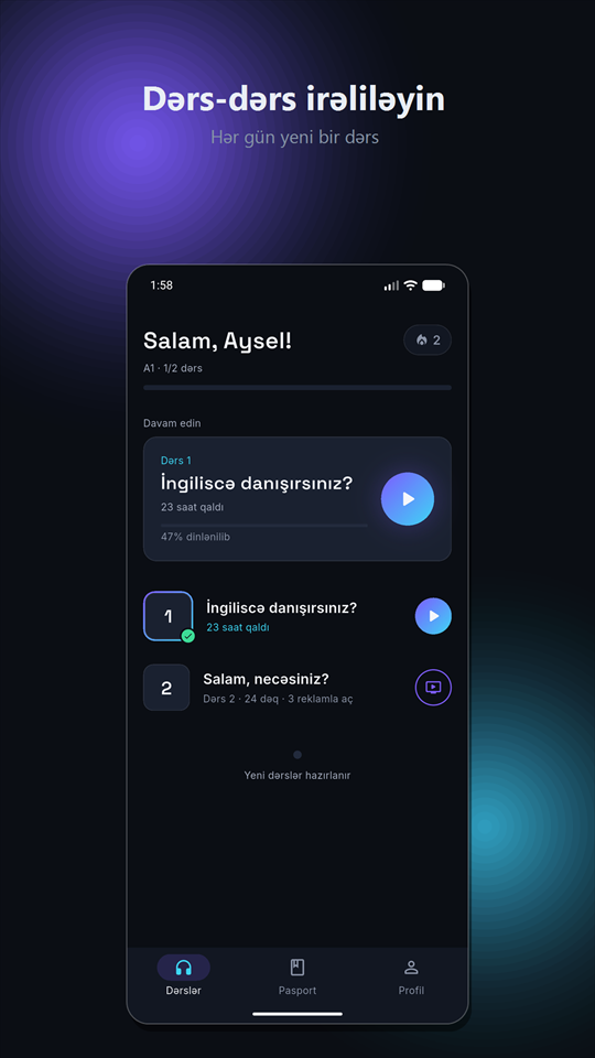 Home screen and the lesson list